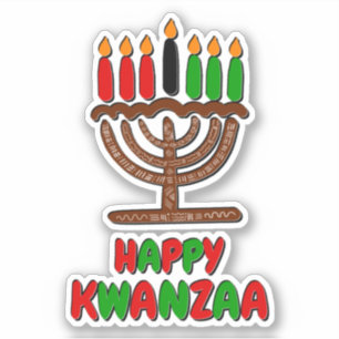 Sticker Joyeux Kwanzaa Rouge Jaune Vert Bougies