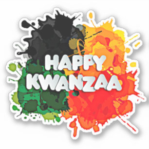Sticker Joyeux Kwanzaa, Rouge Noir Vert Jaune Paint Splash