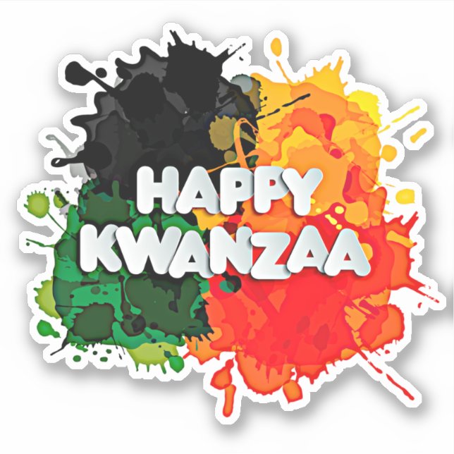 Sticker Joyeux Kwanzaa, Rouge Noir Vert Jaune Paint Splash (Devant)