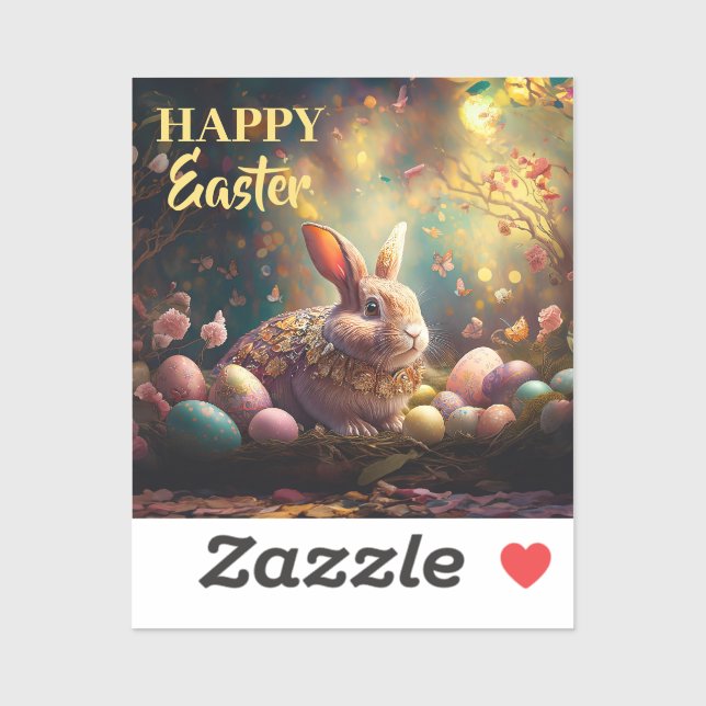 Sticker Joyeux lapin de Pâques avec oeufs de Pâques (Feuille)