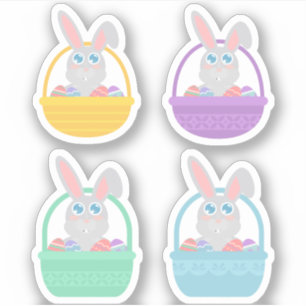 Sticker Joyeux lapin de Pâques et oeufs dans le jeu de sti