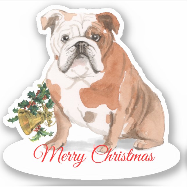 Sticker Joyeux Noël Anglais Chien-taureaux Custom-Cut Viny (Devant)