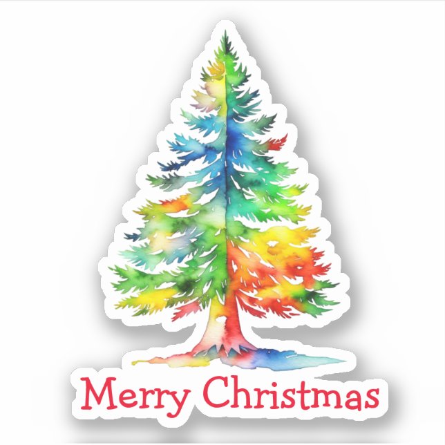 Sticker Joyeux Noël Arbre de Noël aquarelle (Devant)