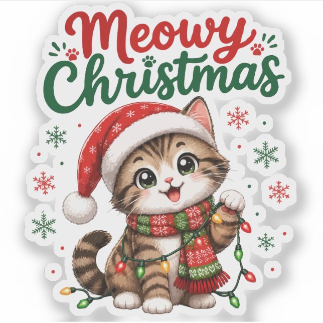 Sticker Joyeux Noël Chat Mignon Vacances (Devant)