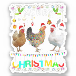 Sticker Joyeux Noël Chicken Chemise Santa Hat Lumières Xma