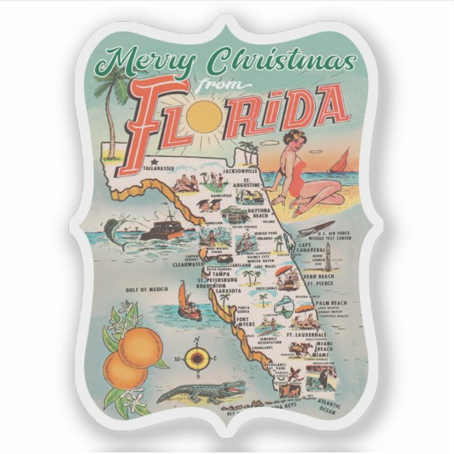 Sticker Joyeux Noël depuis la Floride Rétro (Devant)