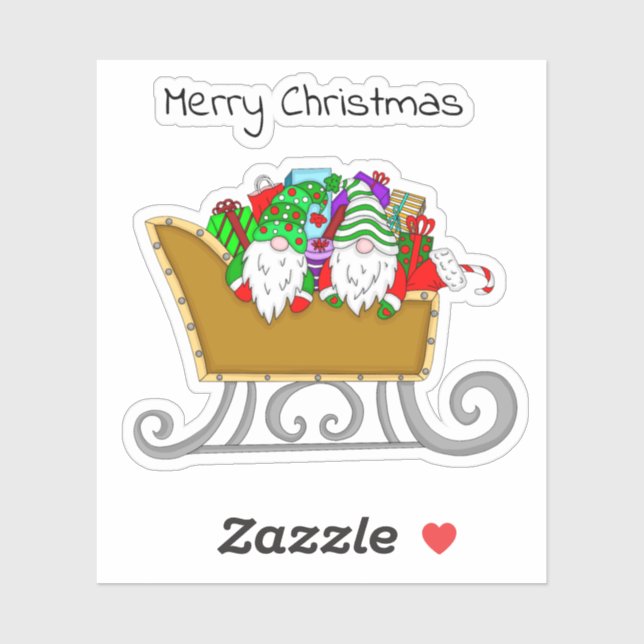 Sticker Joyeux Noël | Gnomes dans un traîneau festif (Feuille)