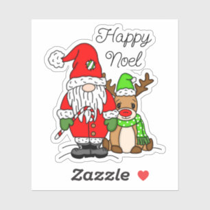 Sticker Joyeux Noël Noel Gnome Père Noël et Reindeer