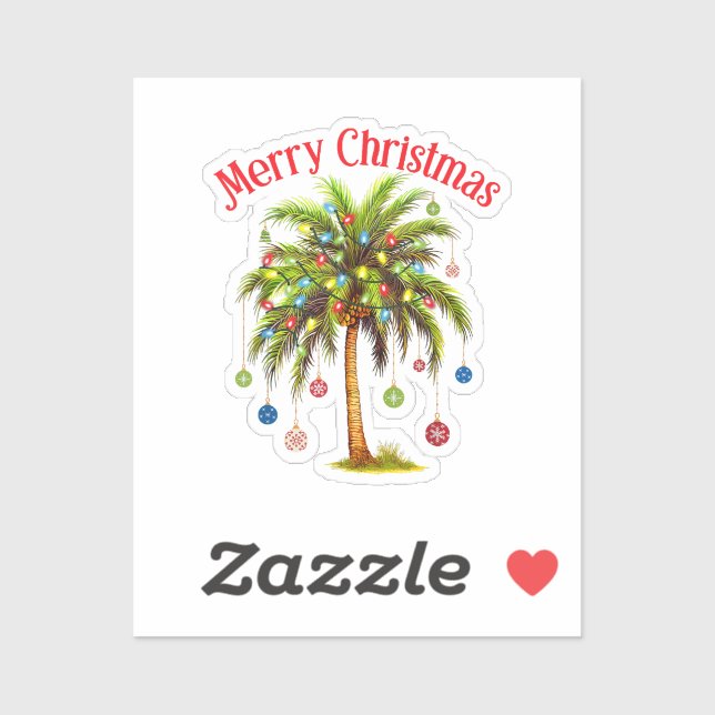 Sticker Joyeux Noël Palm Tree Light Hawaiian Tropical (Feuille)