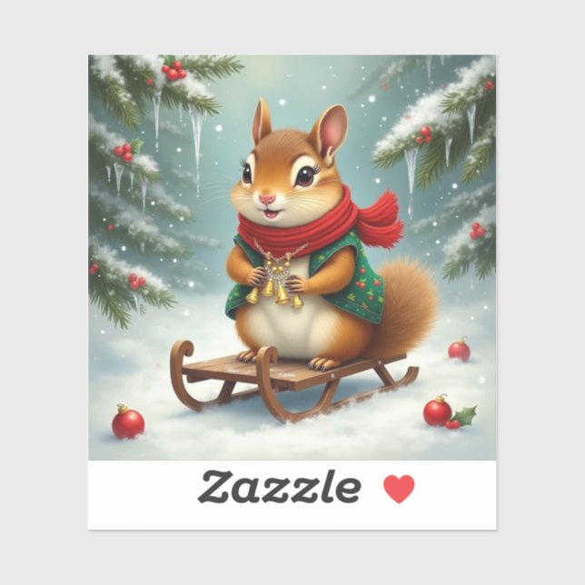 Sticker Joyeux Noël petit écureuil (Feuille)