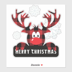 Sticker Joyeux Noël Renne à Carreaux Mignon Vinyle de Fête