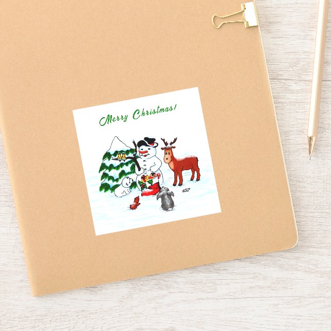 Sticker Joyeux Noël ! Snowman avec amis (Carnet)