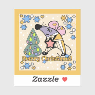 Sticker Joyeux Noël Symbole du Nouvel An Souris Caricature