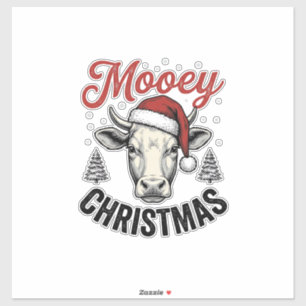 Sticker Joyeux Noël Vache Chapeau de Père Noël Gravure Vin