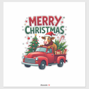 Sticker Joyeux Noël Vache Highland Écossaise Noël Ferme An