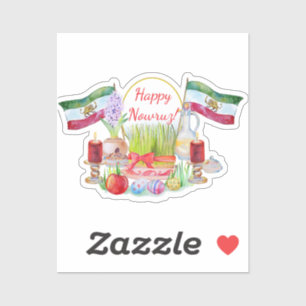 Sticker Joyeux Norooz Haft Sin avec des drapeaux Lion et S