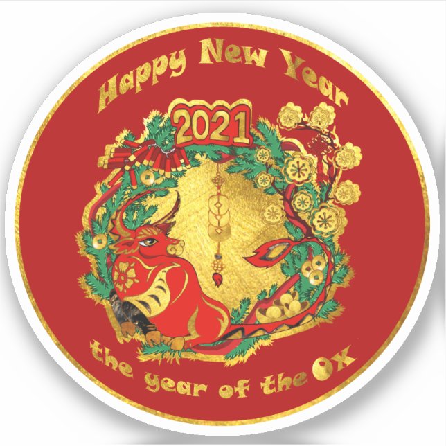 Sticker Joyeux Nouvel An chinois du boeuf (Devant)