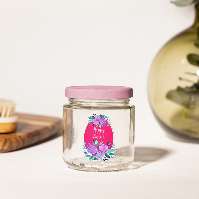 Sticker Joyeux oeuf rose fleuri à l'aquarelle de Pâques (Créateur téléchargé)