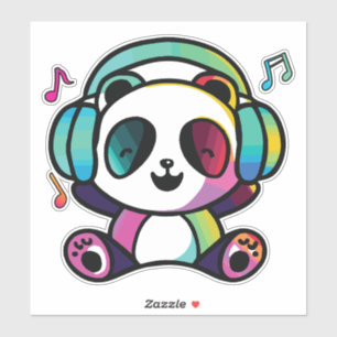 Sticker Joyeux Panda avec écouteurs écoutant de la musique