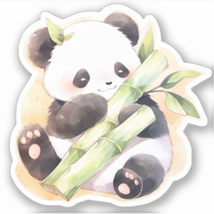 Sticker Joyeux Panda Bébé Avec Bambou