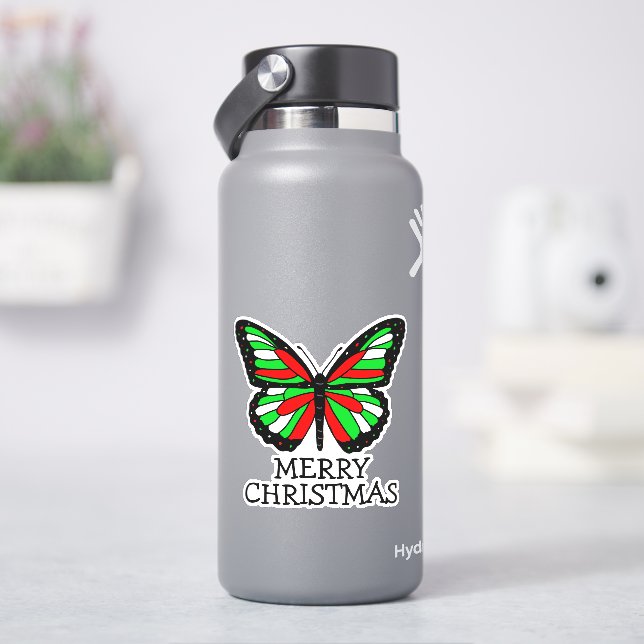 Sticker Joyeux papillon rouge et vert de Noël (HydroFlask)