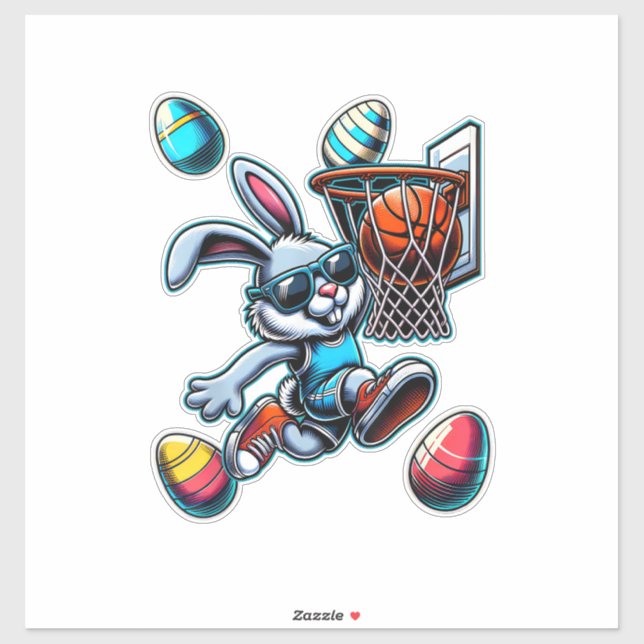 Sticker Joyeux Pâques Basketball Garçons Lapin de Pâques D (Feuille)