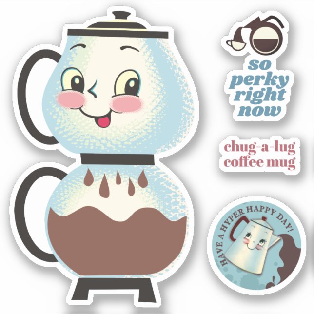 Sticker Joyeux percolateur de cafetière rétro vintage (Devant)