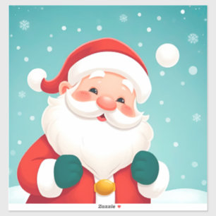Sticker Joyeux Père Noël dans une scène hivernale enneigée