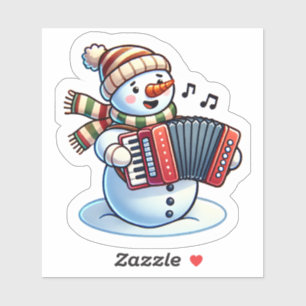 Sticker Joyeux Snowman Jouer Accordion