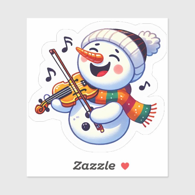 Sticker Joyeux Snowman Jouer du violon (Feuille)