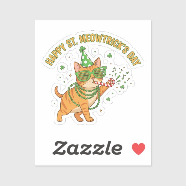 Sticker Joyeux St Meowtrick's Day Fête Chat Lunettes de vo (Feuille)