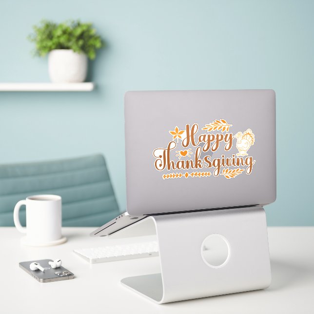 Sticker Joyeux Thanksgiving (Ordinateur portable sur le bureau)