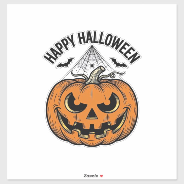 Sticker Joyeux visage de citrouille d'Halloween Création v (Feuille)
