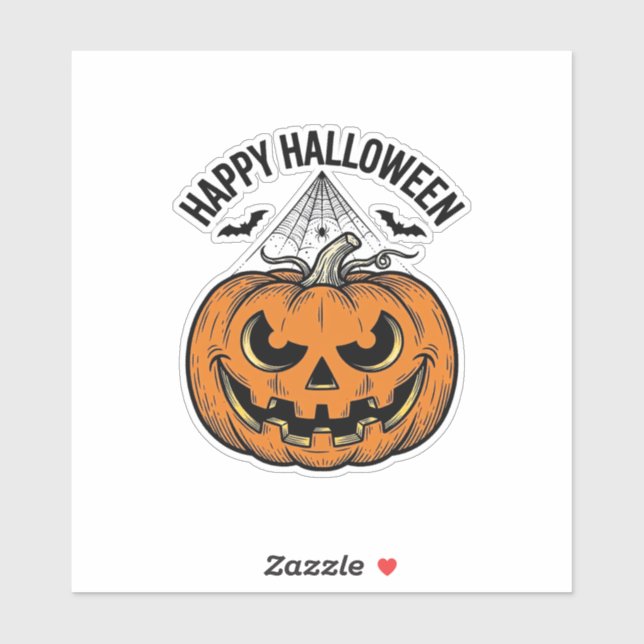 Sticker Joyeux visage de citrouille d'Halloween Création v (Feuille)