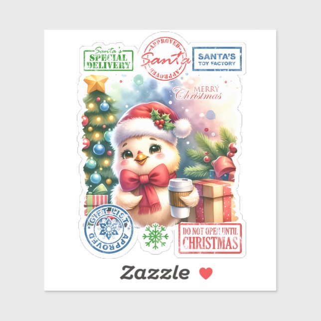 Sticker Joyful Santa Sack With Holiday Decor (Feuille)