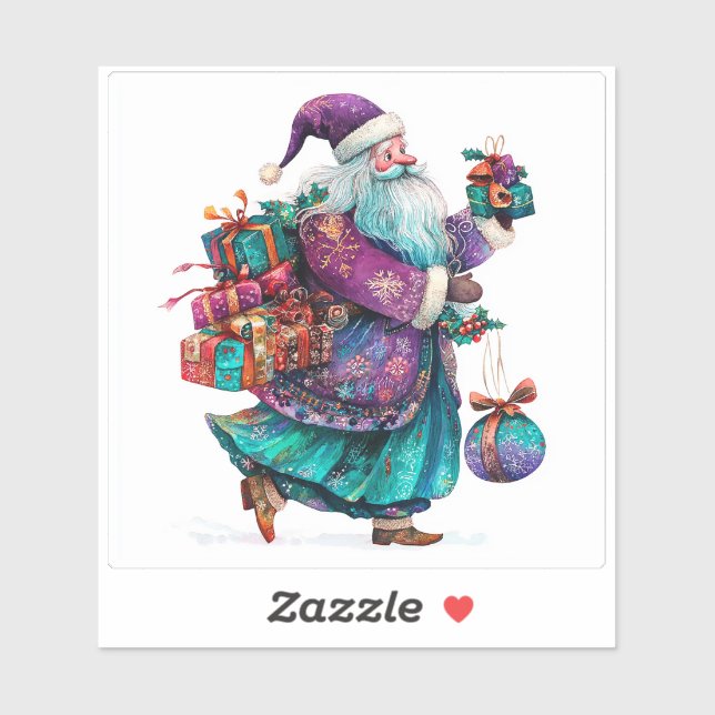 Sticker Joyful Santa Spreading Holiday Cheer (Feuille)