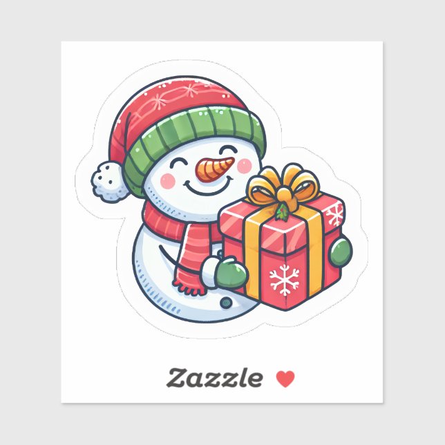 Sticker Joyful Snowman avec cadeau de Noël (Feuille)