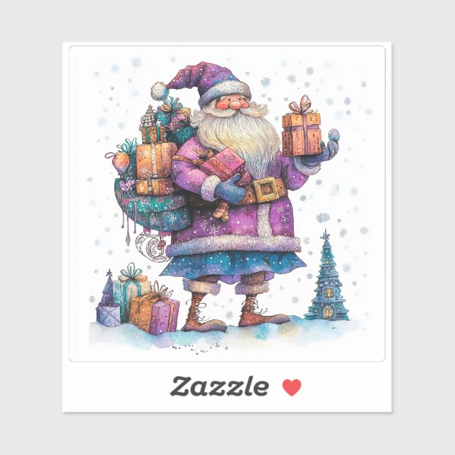 Sticker Joyful Violet Santa Celebrates Christmas (Feuille)