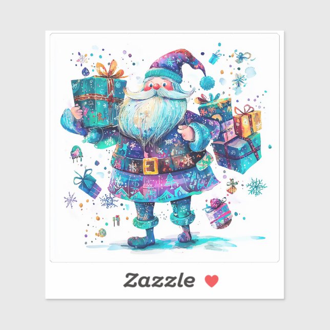 Sticker Joyful Violet Santa Spreads Christmas Cheer (Feuille)