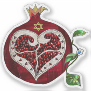 Sticker Judaica Pomegranate Heart Hanoukka Rosh Hashanah