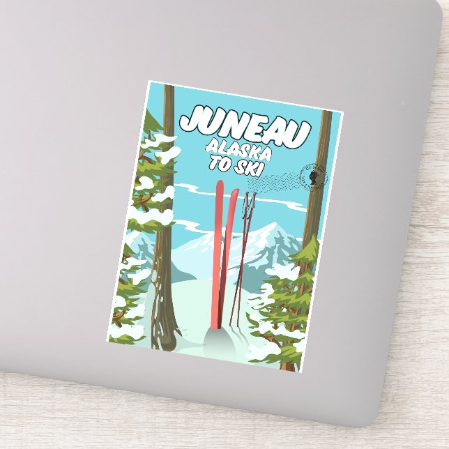 Sticker Juneau Alaska À Ski (Détail)