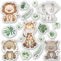 Jungle Safari Animaux sauvages Feuilles tropicaux