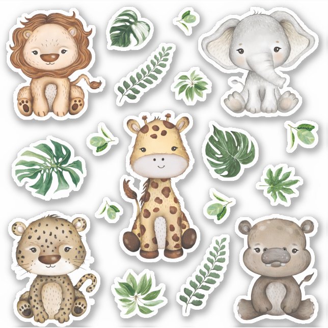 Sticker Jungle Safari Animaux sauvages Feuilles tropicaux (Devant)