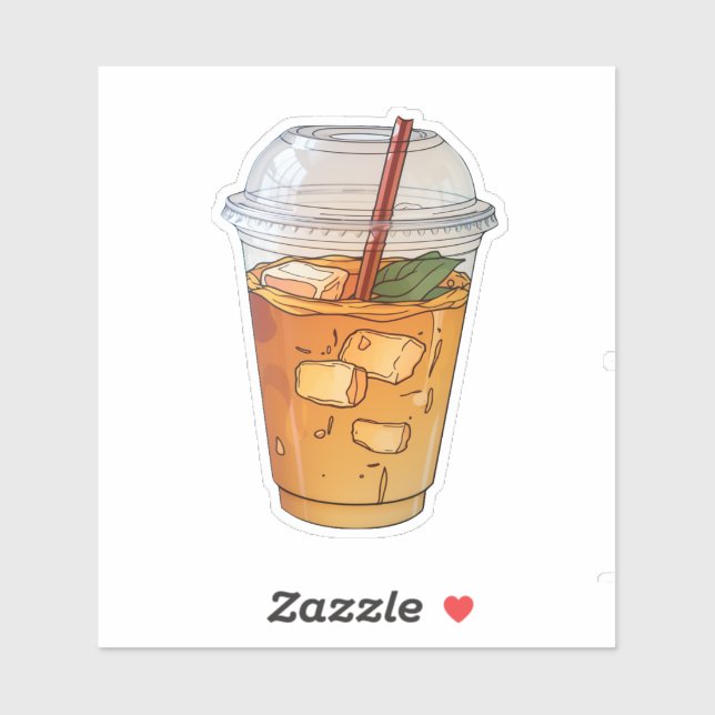 Sticker jus avec glace dans une tasse en plastique (Feuille)