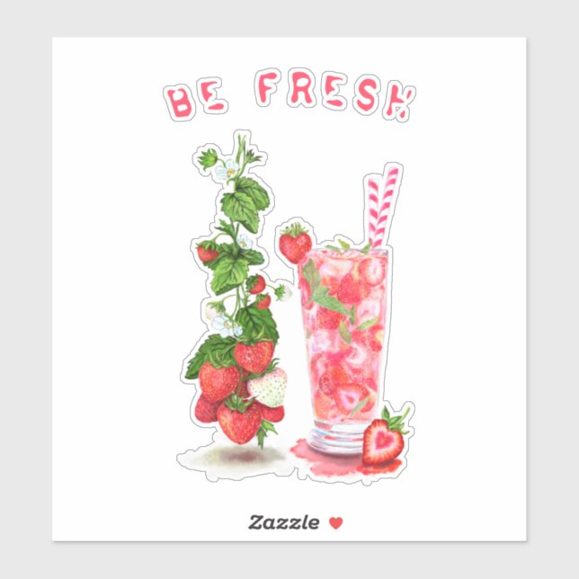 Sticker Jus de fraise frais boisson fraîche - Fruits d'été (Feuille)