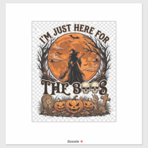 Sticker Juste ici Boos Halloween Sorcière Lune Citrouilles