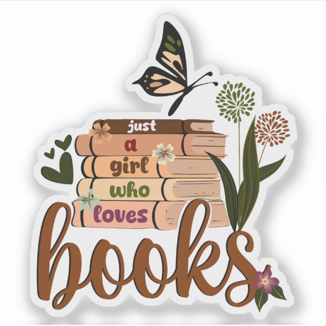 Sticker JUSTE UNE FILLE, Livre Lover Floral Livres Lecture (Devant)