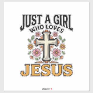 Sticker Juste une fille qui aime Jésus Floral Cross Shirt_