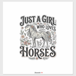 Sticker Juste une fille qui aime les chevaux dessin floral