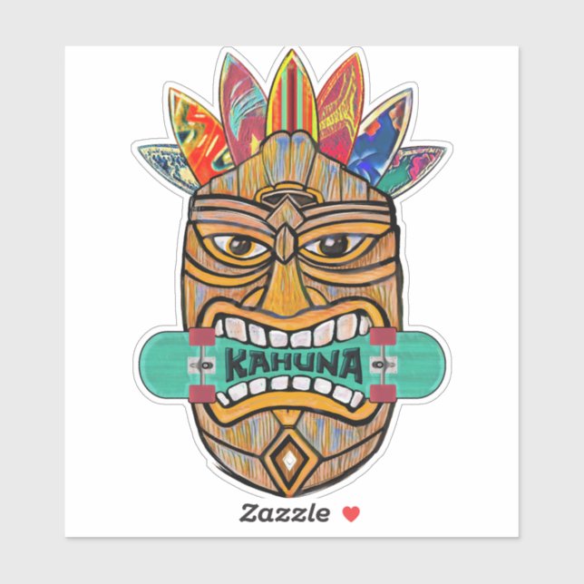 Sticker Kahuna Tiki Skateboard Surfer (Feuille)